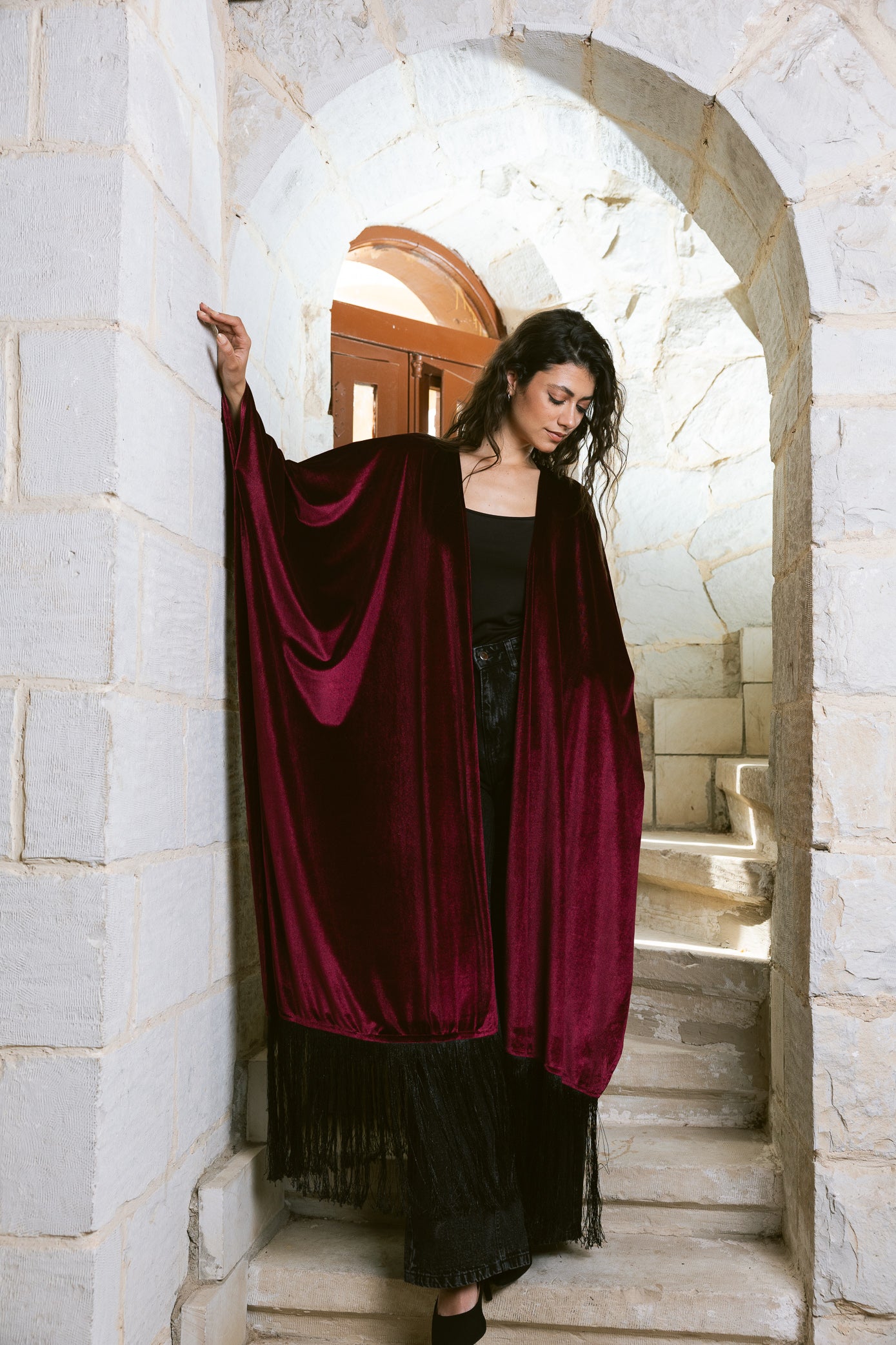Fringe Edit Kaftan - Burgundy