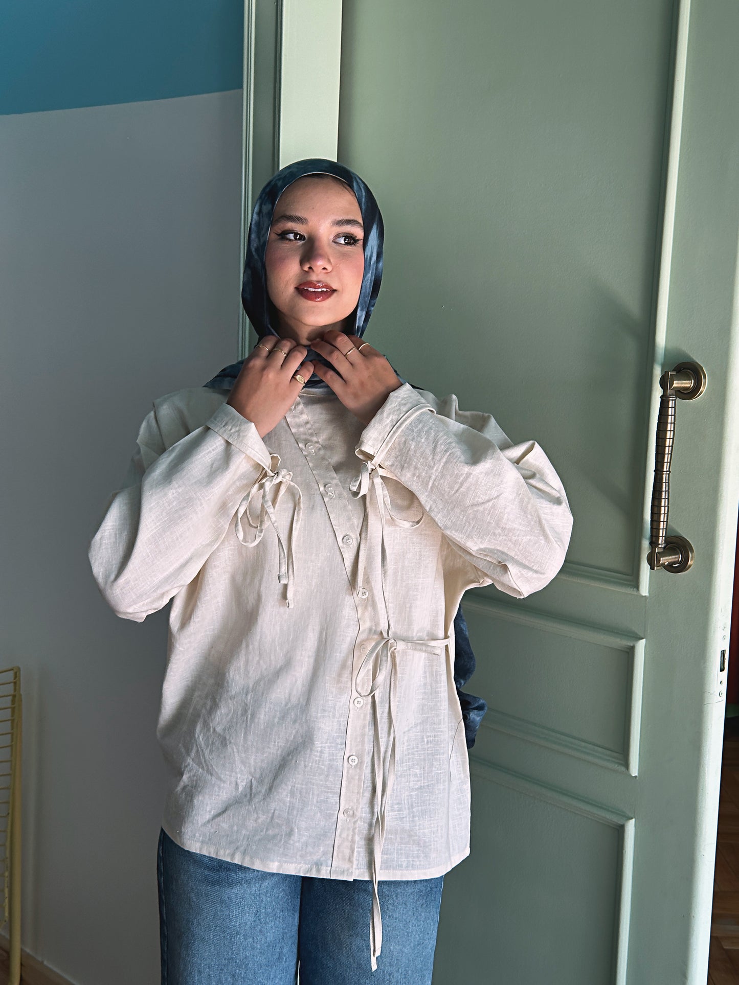 Side Bow Linen Shirt - Cream