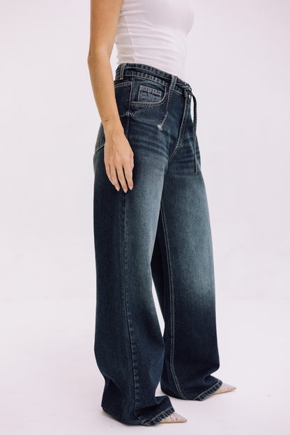Elevated Belted Denim - Smoky Blue