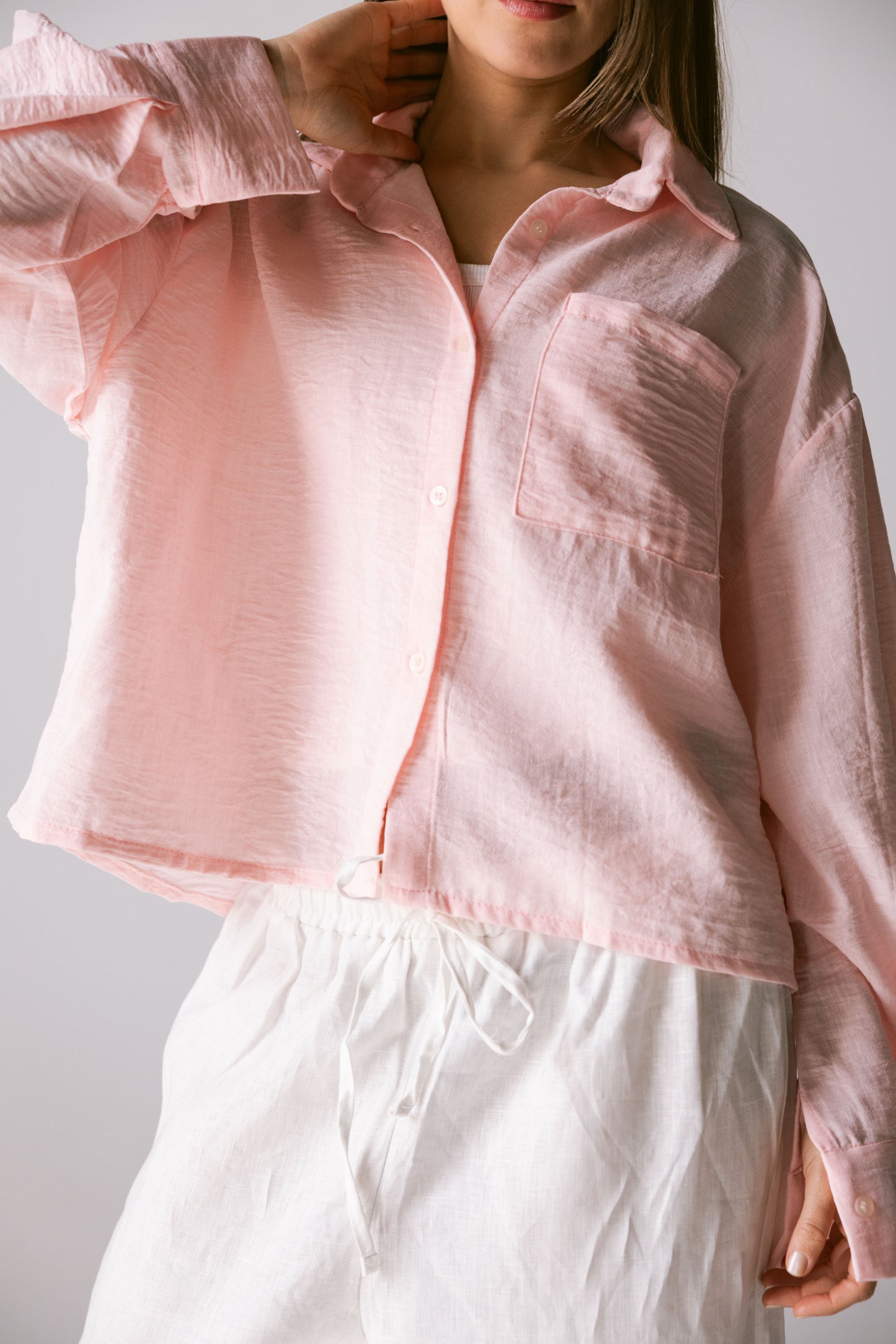 Cropped Shirt - Light Pink