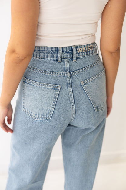 Double Cuff Denim Pants - Washed Blue