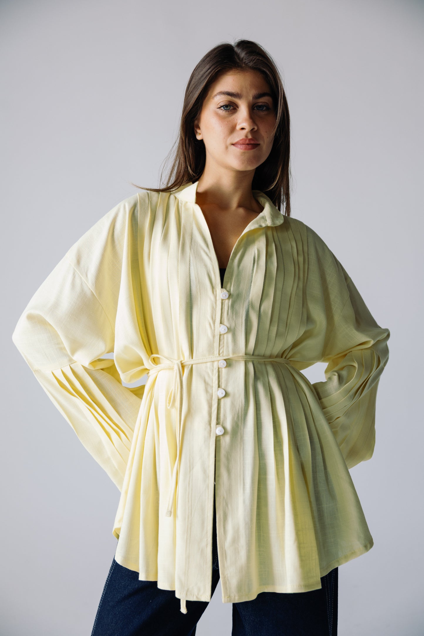 Pleated Top - Powder Yellow