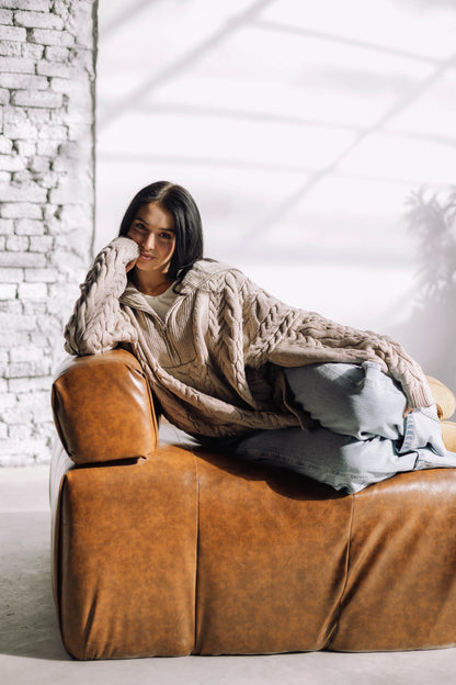 Braided Half-Zip Sweater - Beige