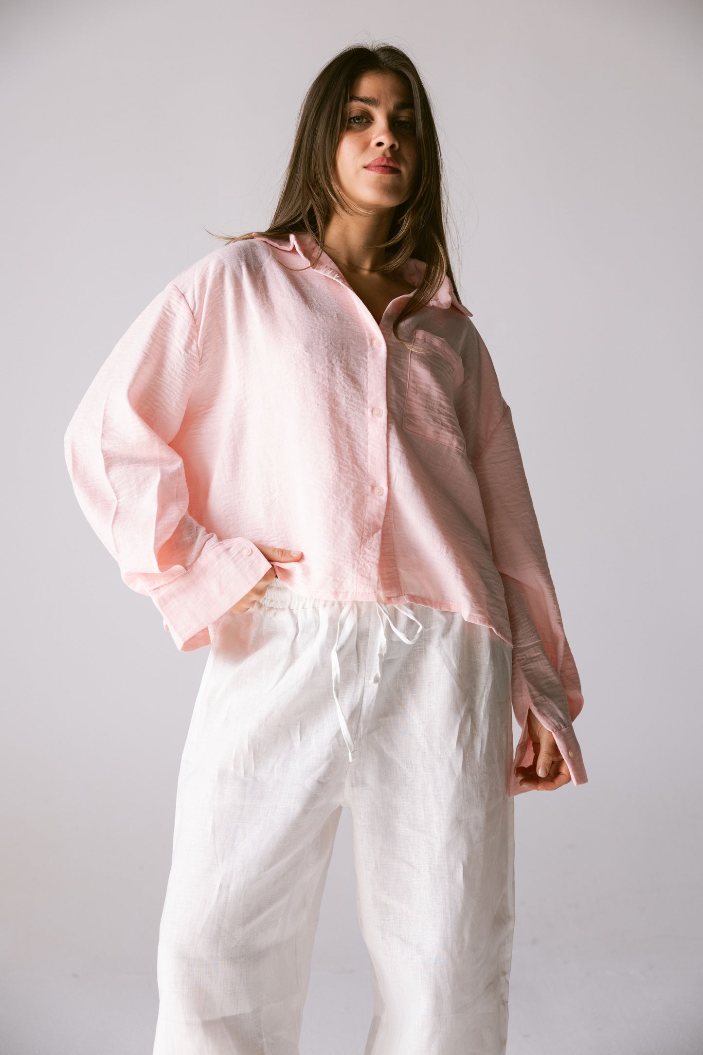 Cropped Shirt - Light Pink