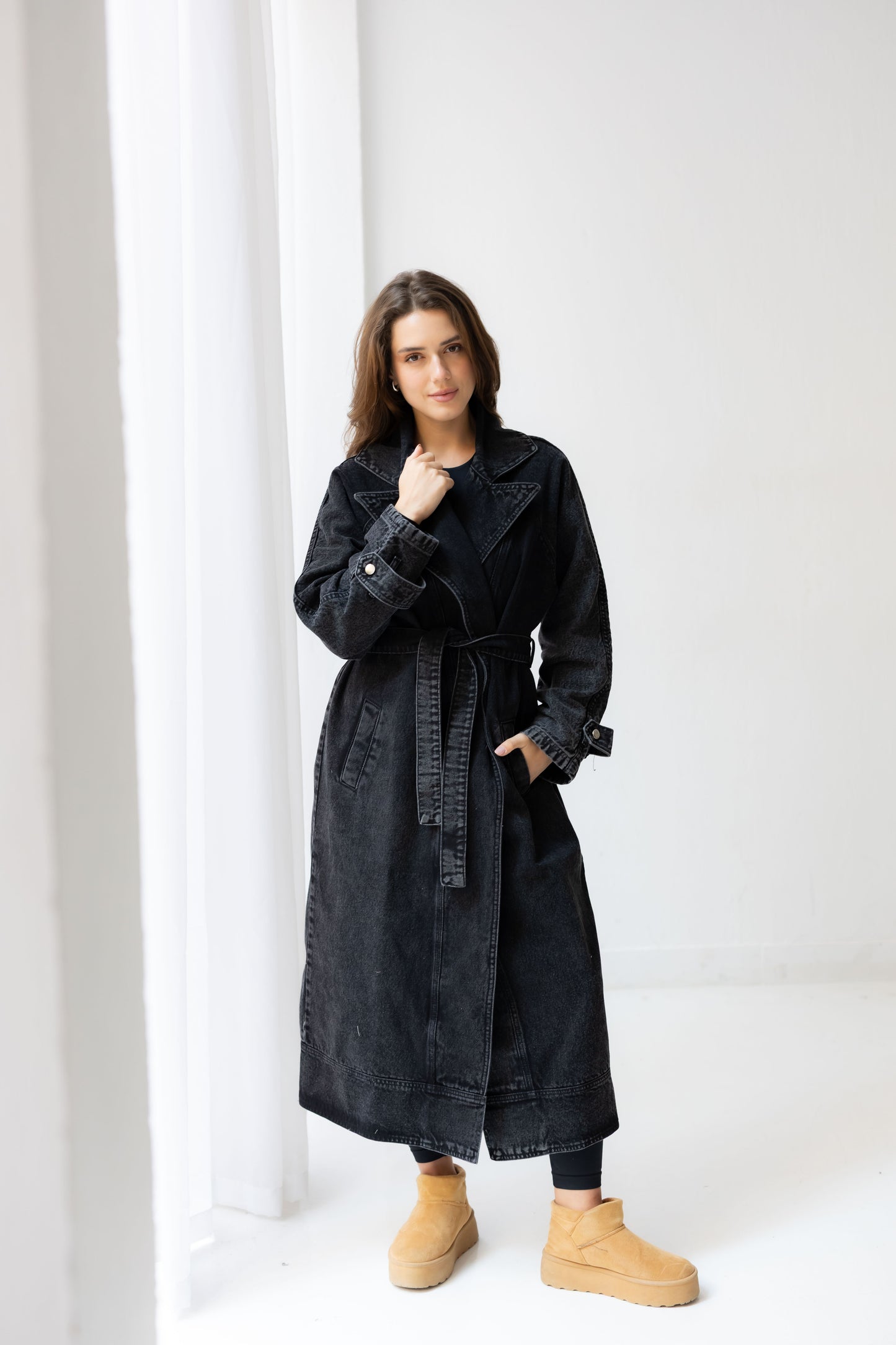 Neat-Fit Denim Coat - Ash Black