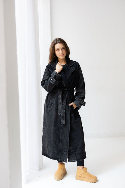 Neat-Fit Denim Coat - Ash Black