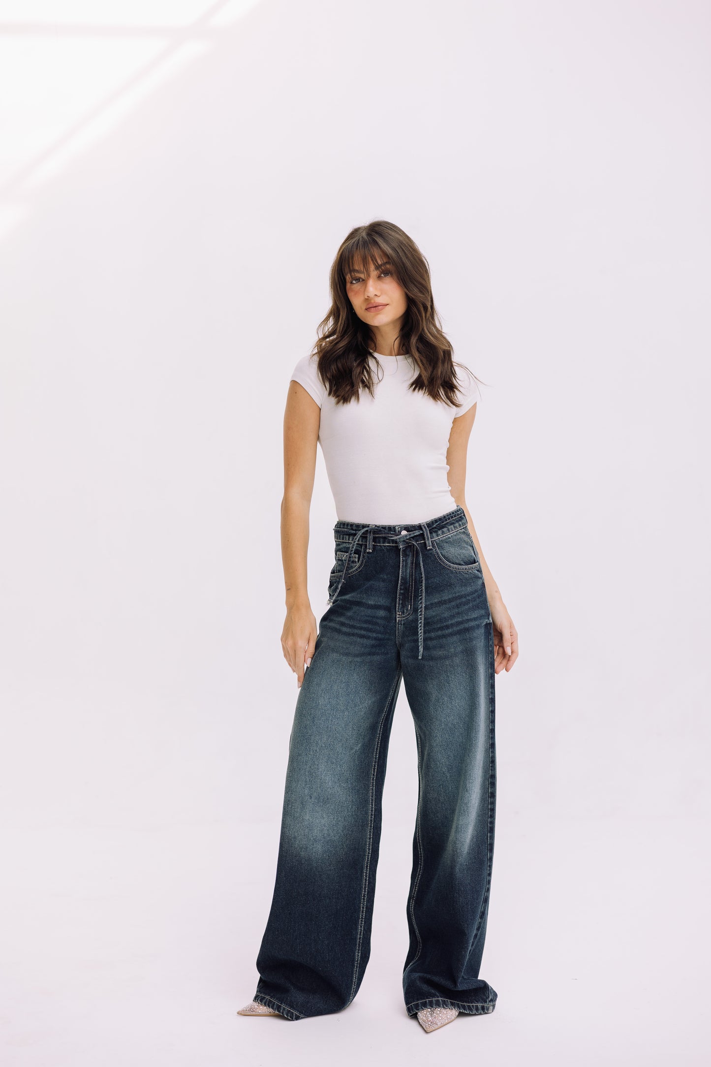 Elevated Belted Denim - Smoky Blue