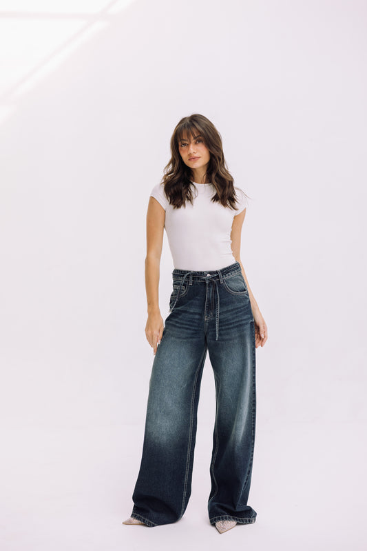 Elevated Belted Denim - Smoky Blue