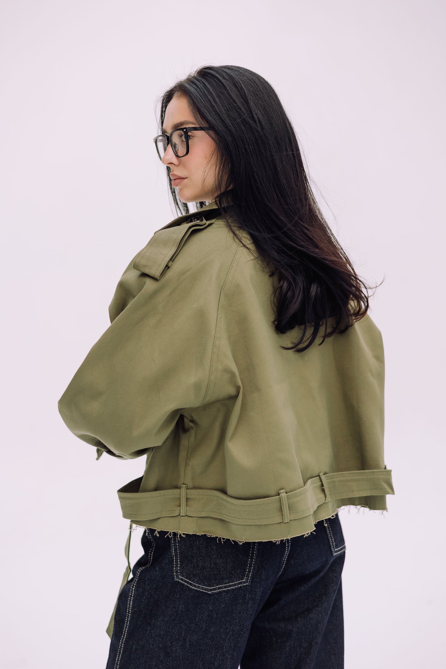 Cropped Trench Jacket - Olive