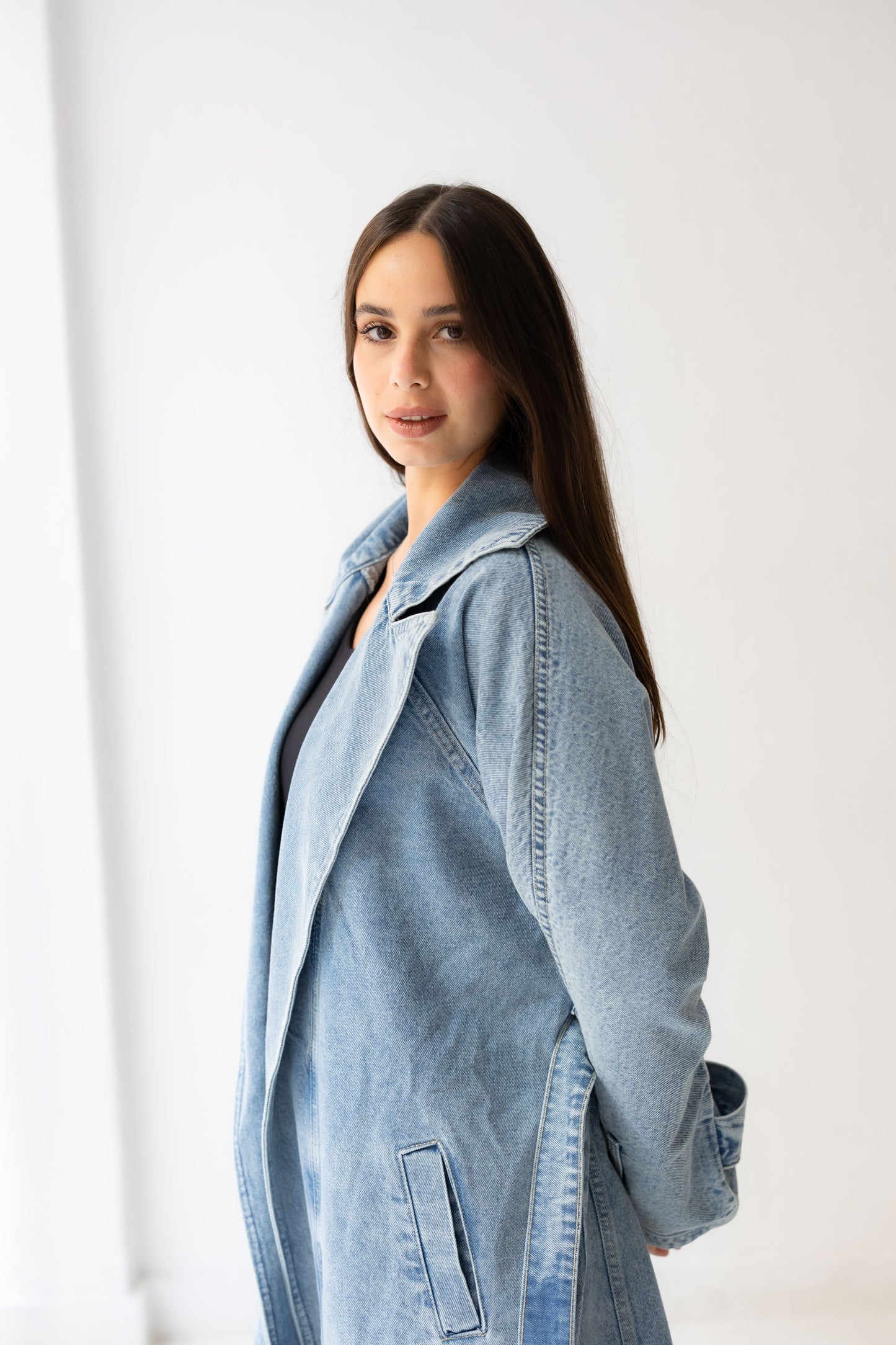 Neat-Fit Denim Coat - Washed Blue
