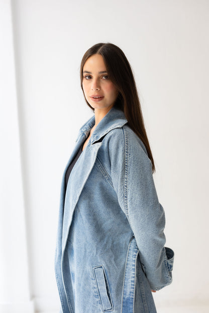 Neat-Fit Denim Coat - Washed Blue