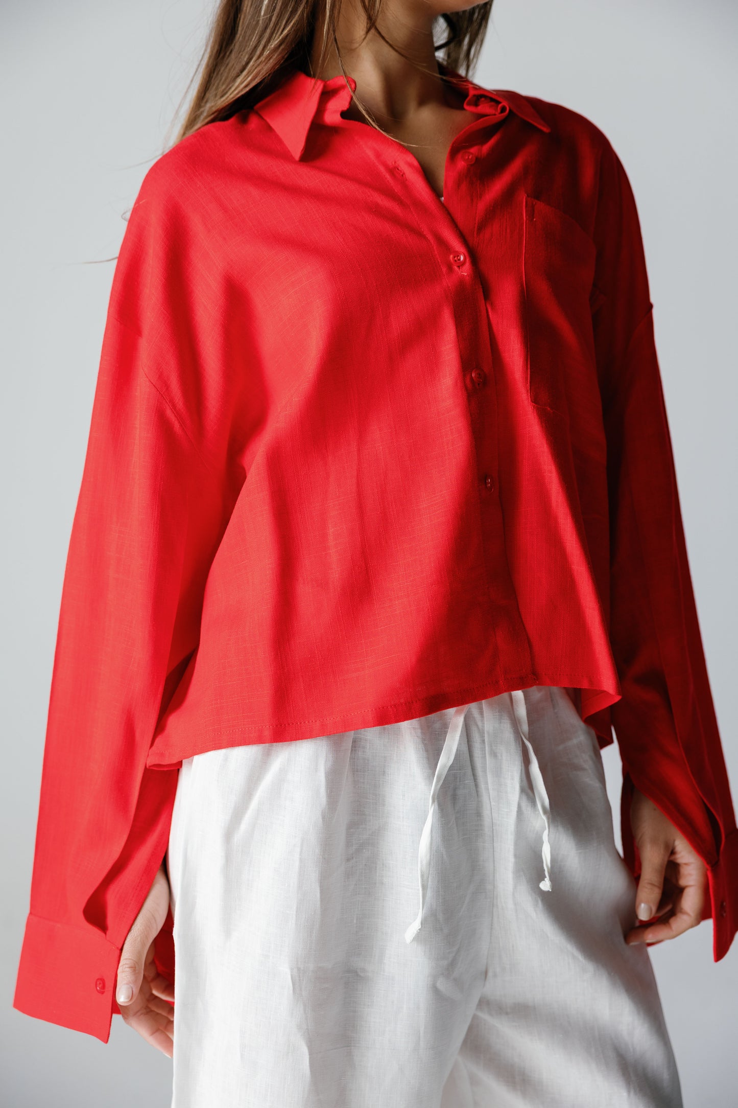 Cropped Shirt - Crimson Red