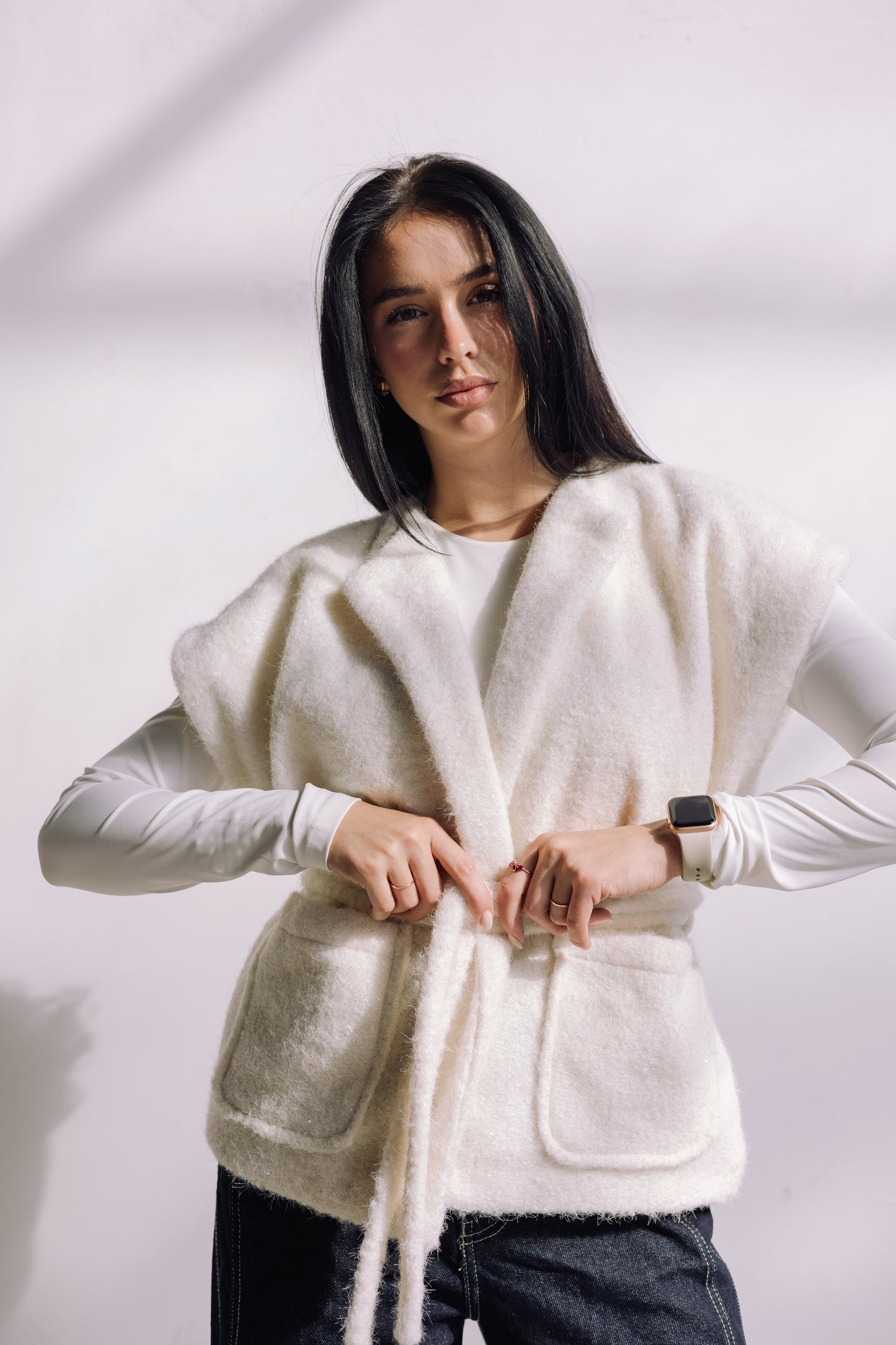 Shimmer Base Edit Vest - Off White