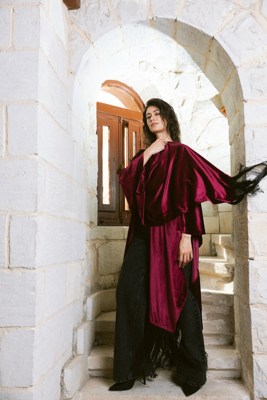 Fringe Edit Kaftan - Burgundy