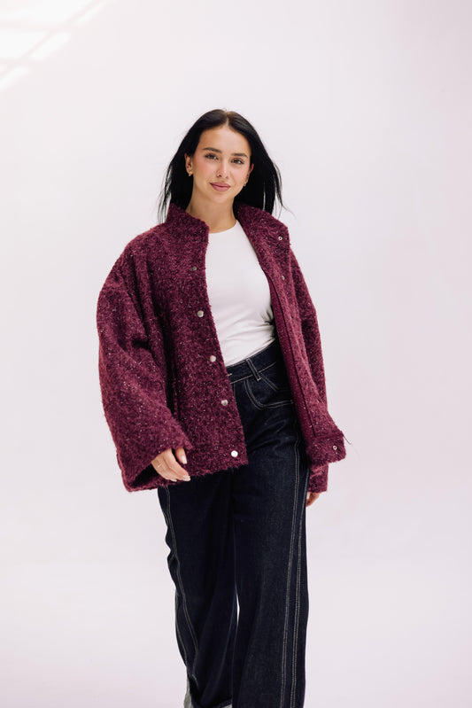 Shimmer Fluff-On Jacket - Deep Burgundy