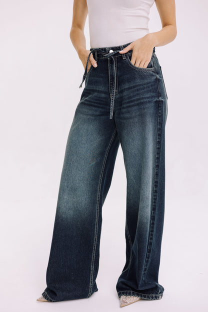 Elevated Belted Denim - Smoky Blue
