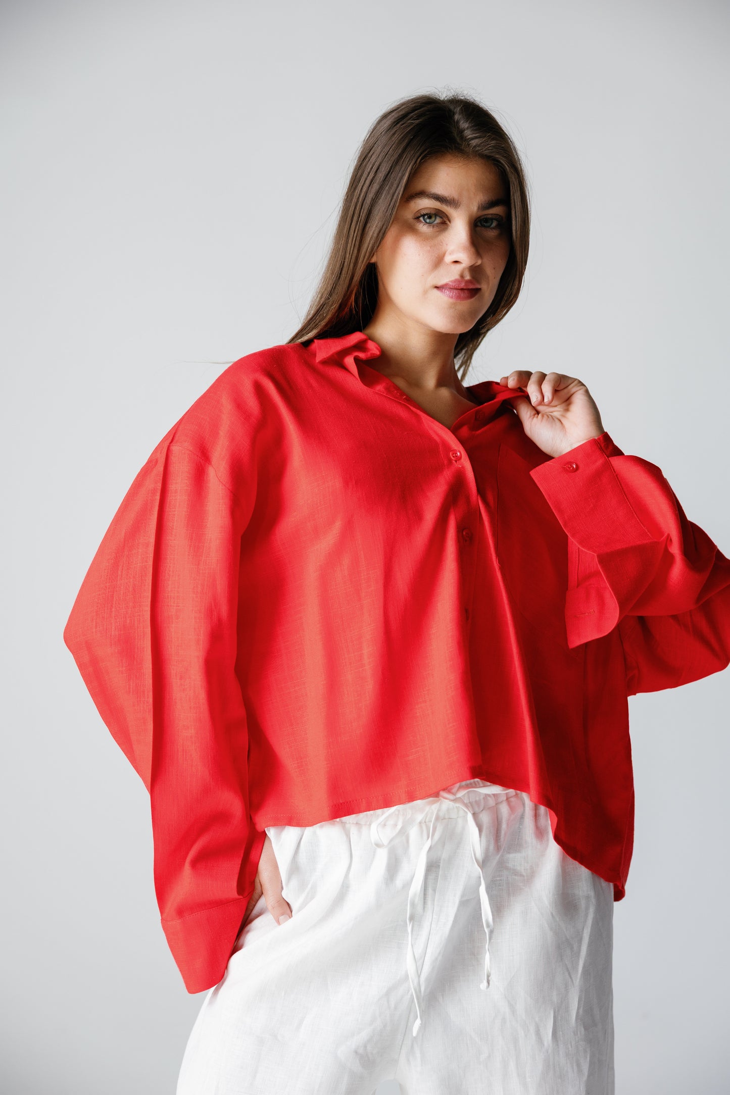 Cropped Shirt - Crimson Red