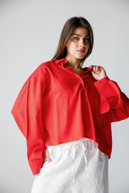 Cropped Shirt - Crimson Red