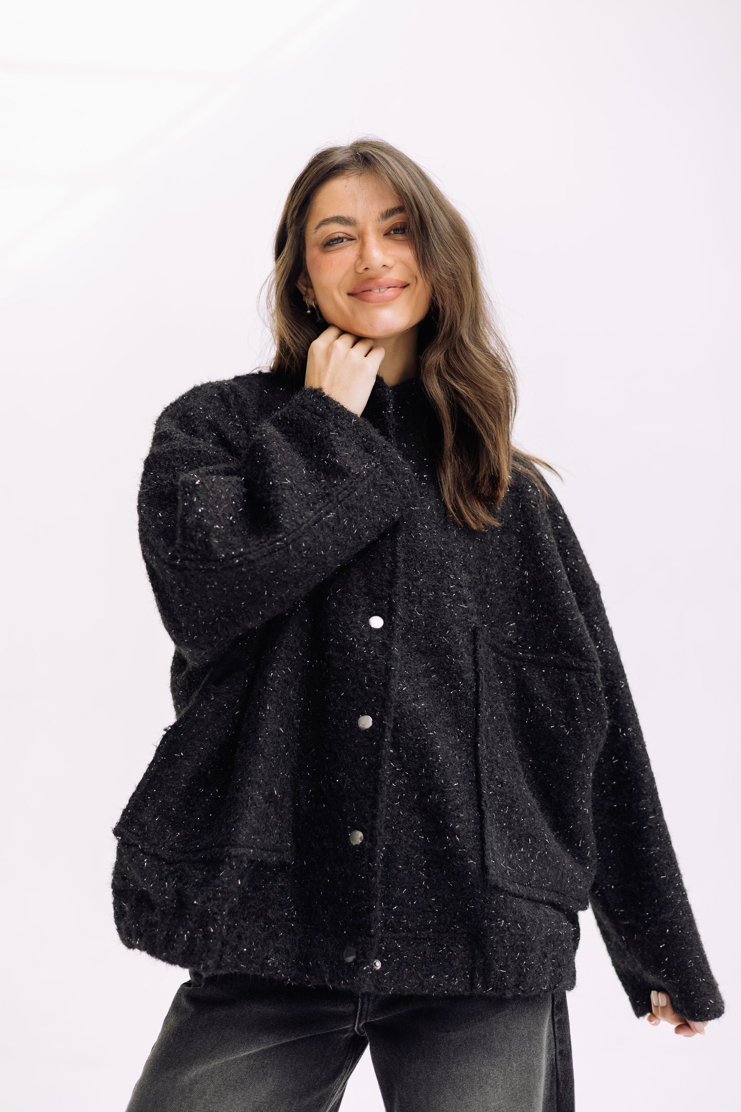 Shimmer Fluff-On Jacket - Black
