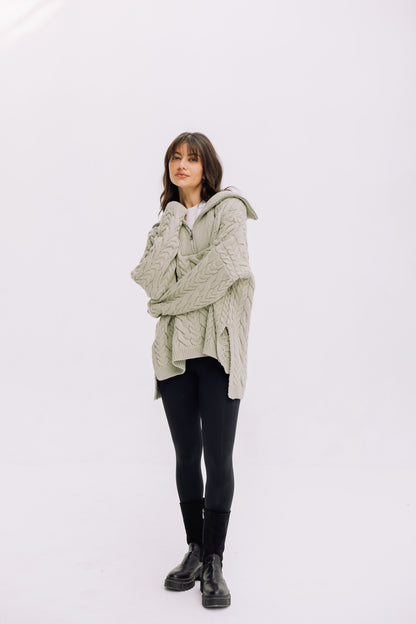 Braided Half-Zip Sweater - Basil