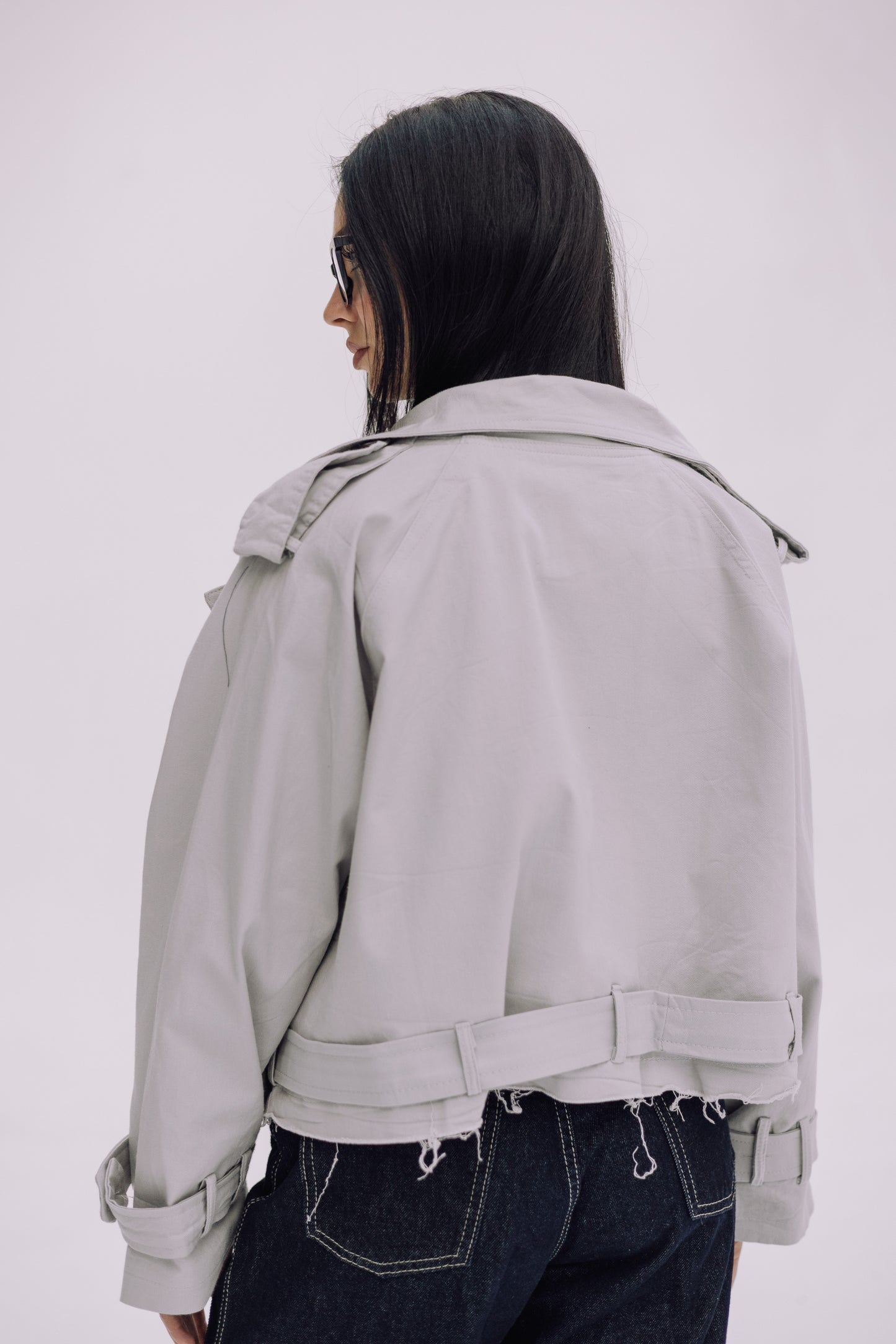 Cropped Trench Jacket - Cadet Grey