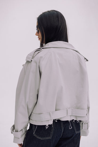 Cropped Trench Jacket - Cadet Grey
