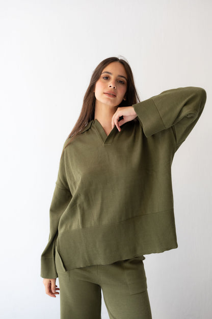 Clouded Warmth Knit Set - Olive
