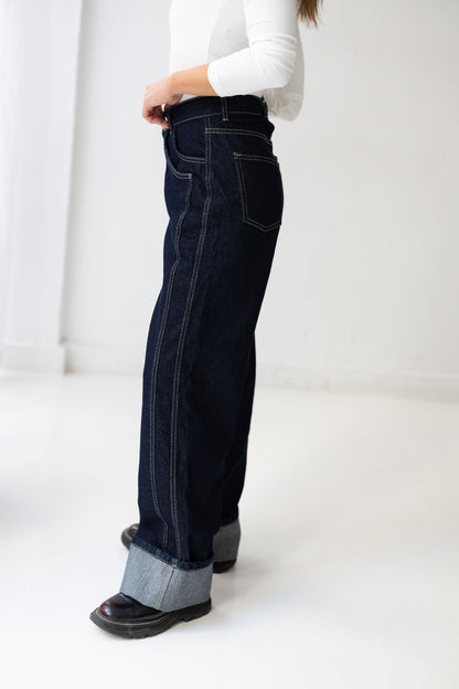 Double Cuff Denim Pants - Indigo