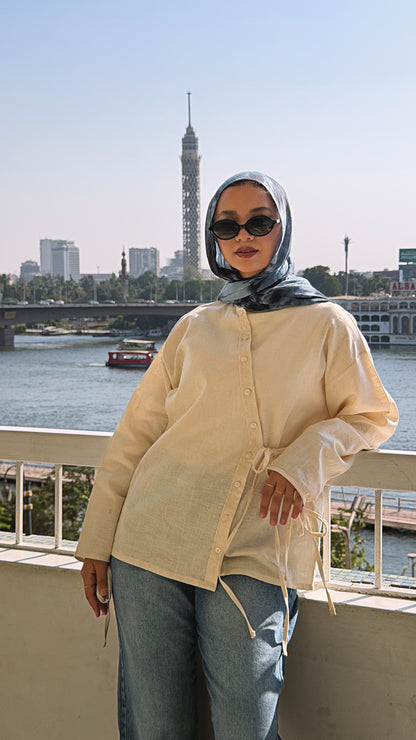 Side Bow Linen Shirt - Cream