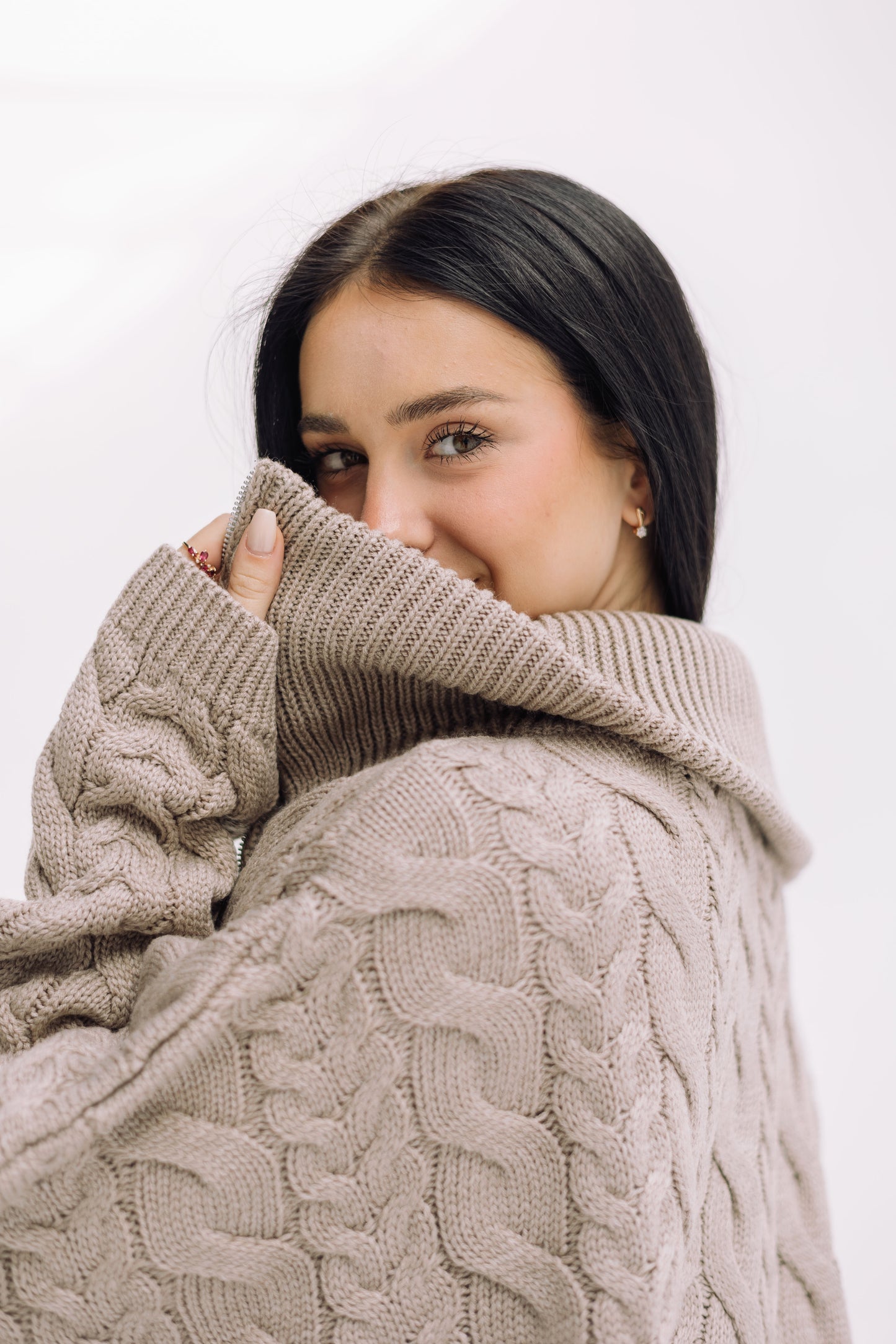 Braided Half-Zip Sweater - Beige