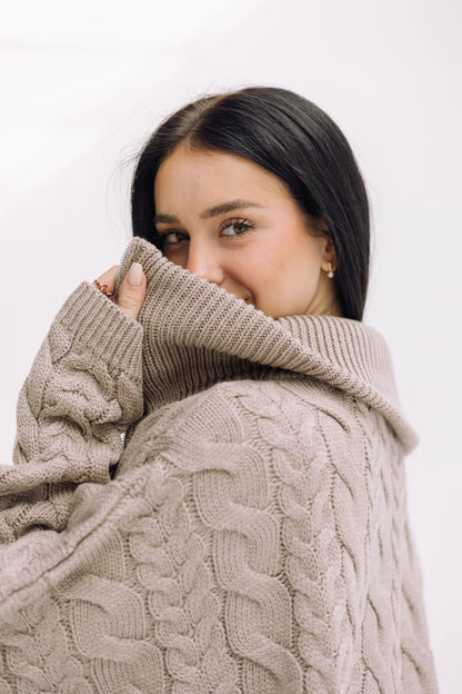 Braided Half-Zip Sweater - Beige