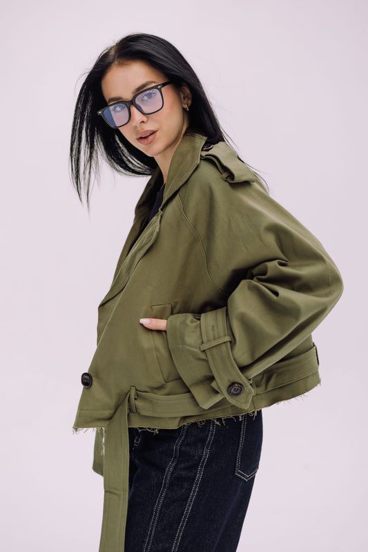 Cropped Trench Jacket - Olive