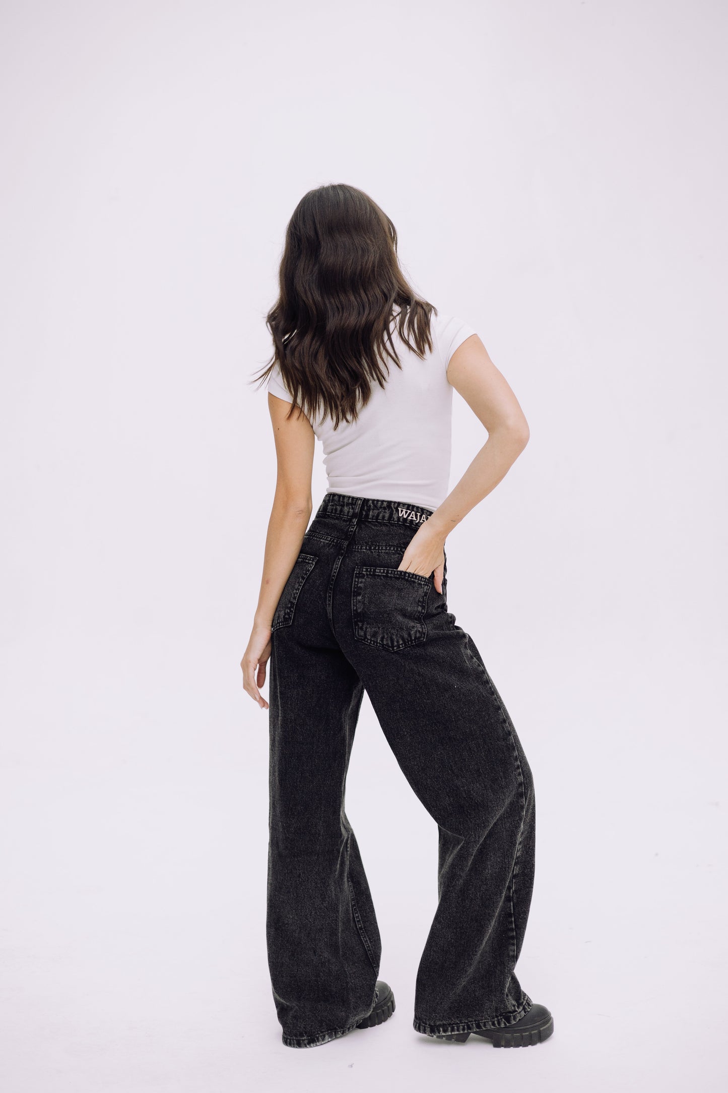 Wide Flow Denim Pants - Ash Black