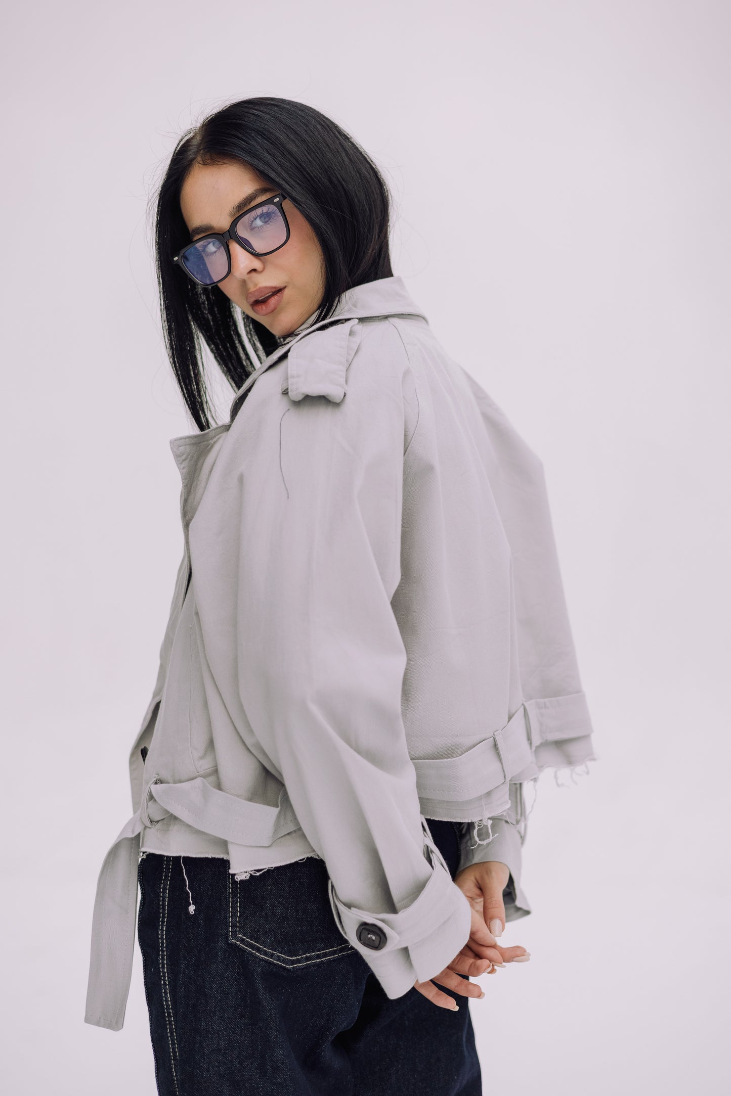 Cropped Trench Jacket - Cadet Grey