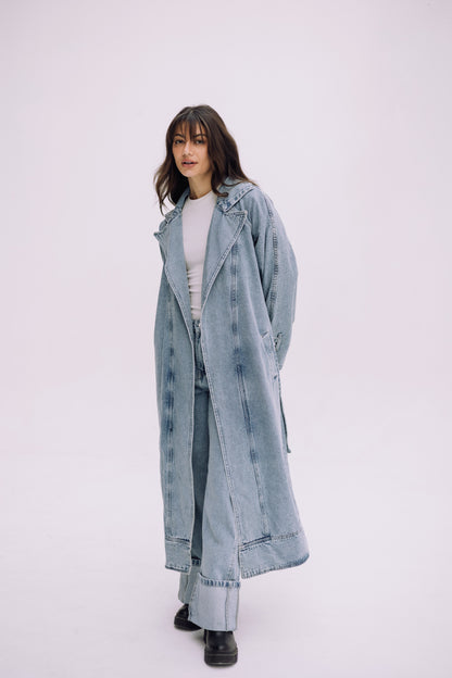 Neat-Fit Denim Coat - Washed Blue