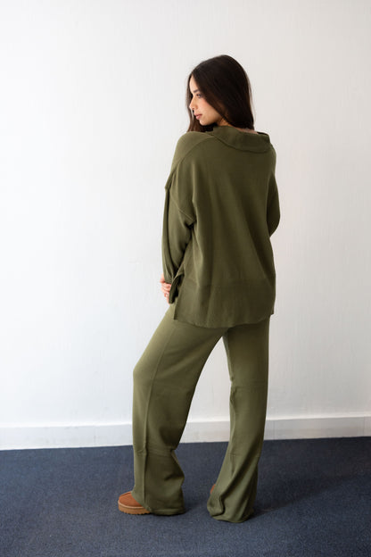 Clouded Warmth Knit Set - Olive