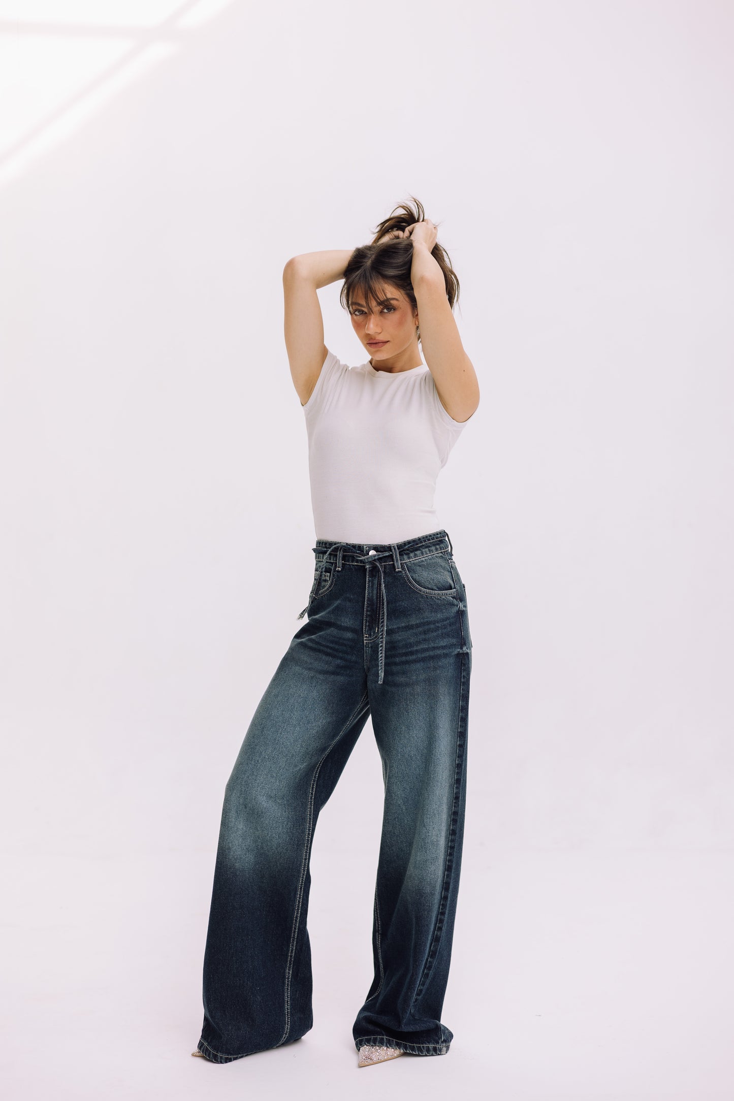 Elevated Belted Denim - Smoky Blue