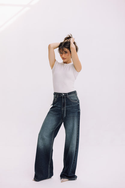 Elevated Belted Denim - Smoky Blue