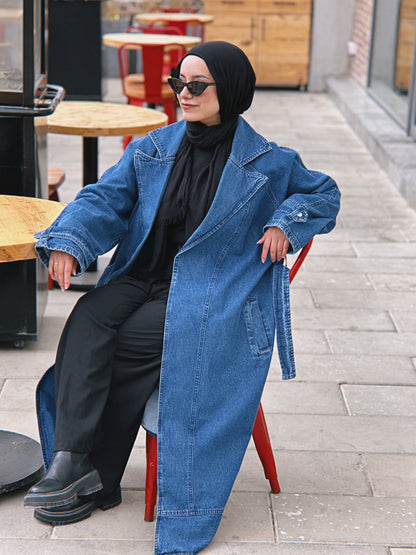 Neat-fit Denim Coat - Dusty Blue