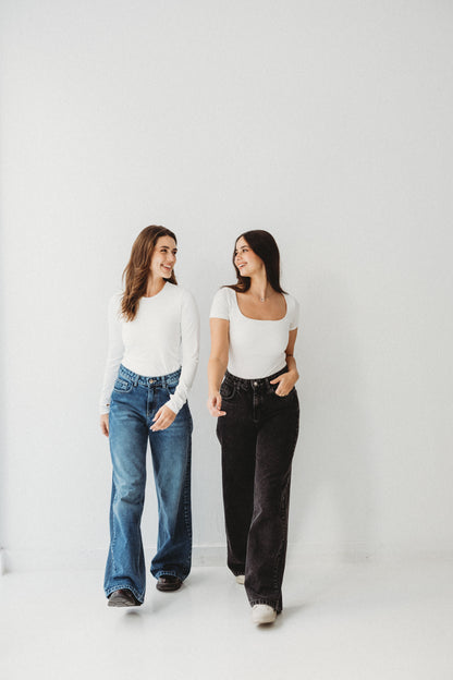 Wide Flow Denim Pants - Ash Black