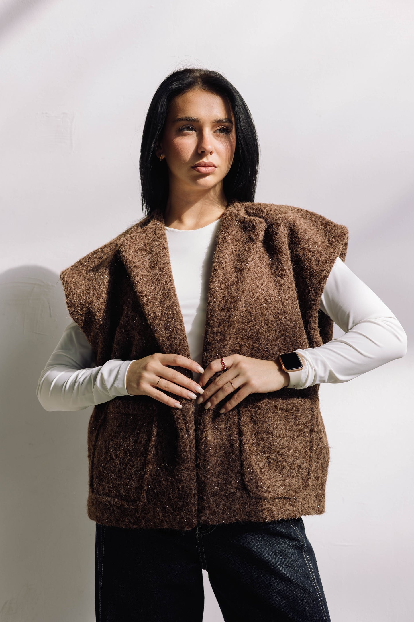 Shimmer Base Edit Vest - Brown Cocoa