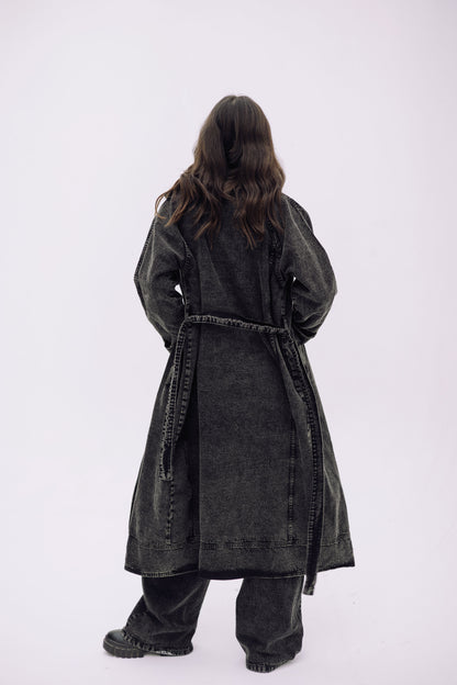Neat-Fit Denim Coat - Ash Black