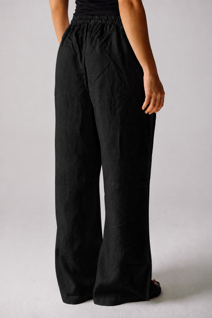 Pure Linen Pants - Black