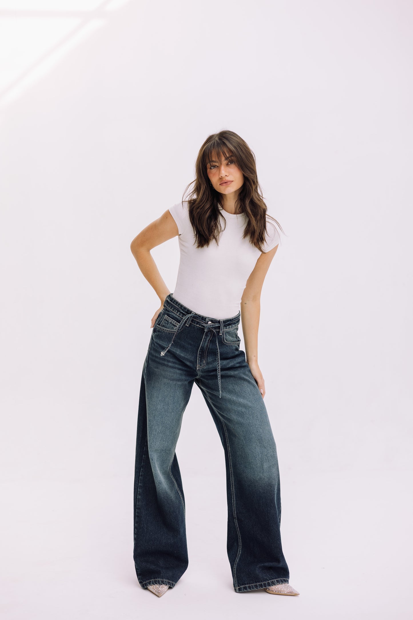 Elevated Belted Denim - Smoky Blue