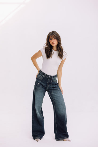Elevated Belted Denim - Smoky Blue