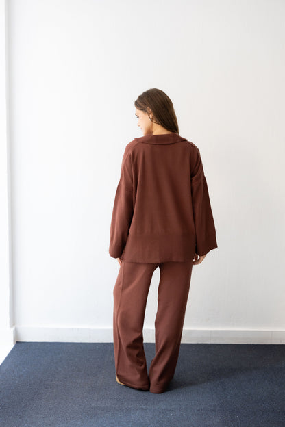 Clouded Warmth Knit Set - Chocolate