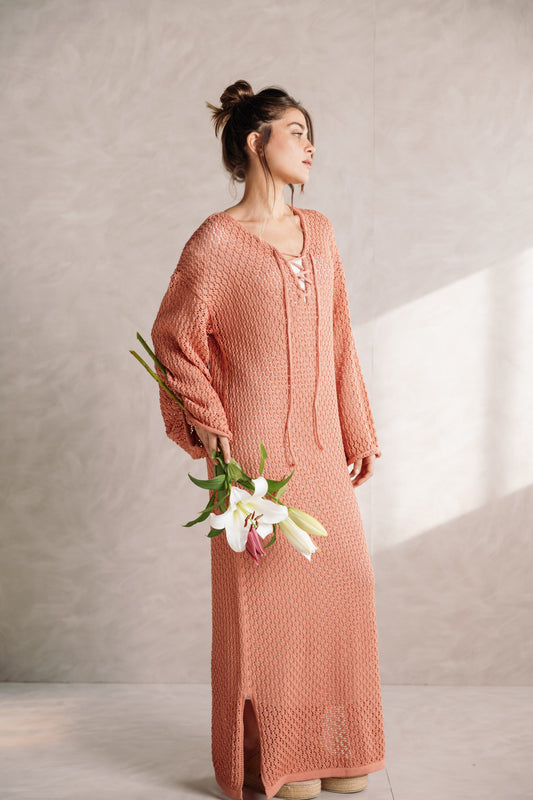 Earthy Knit Dress - Salmon