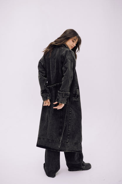 Neat-Fit Denim Coat - Ash Black