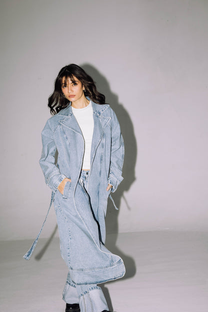 Neat-Fit Denim Coat - Washed Blue