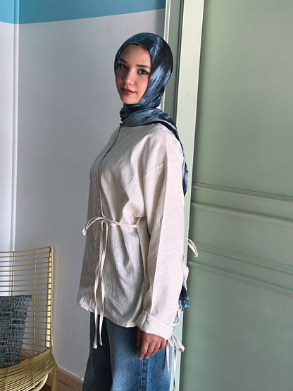 Side Bow Linen Shirt - Cream